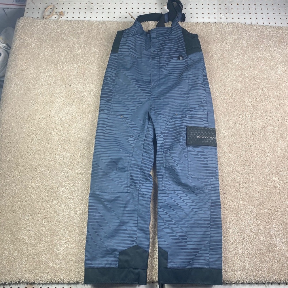 Obermeyer Kids 8 I-Grow Insulated Ski Bibs Blue Geometric Snow Pants 65013